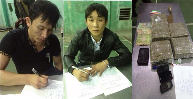 Các đối tượng và tang vật trong vụ tàng trữ, vận chuyển 5 bánh cần sa                                                bị lực lượng CSCĐ bắt giữ