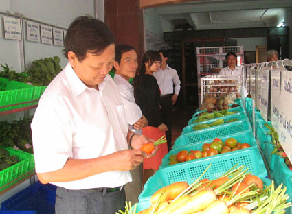 Khách hàng chọn mua rau củ sạch tại cửa hàng tự chọn HTX An Bình, đường Trương Công Định, TP. Vũng Tàu.