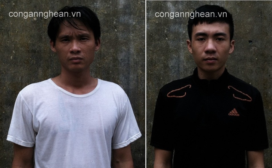 2 đối tượng Lê Công Quyền và Nguyễn Như Hưng tại nhà tạm giữ Công an huyện Hưng Nguyên
