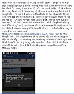 Tin nhắn được gửi trên Facebook “quảng cáo” dịch vụ nạp thẻ một, nhận gấp mười lần