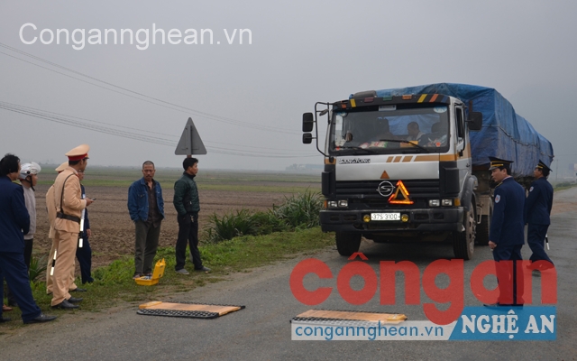 Các phương tiện đang được cơ quan chức năng kiểm  tra tải trọng