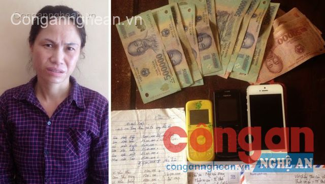 Võ Thị Xoan và tang vật tại thời điểm bị bắt 