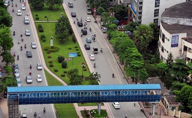 Khu vực trước cổng Học viện Thanh thiếu niên (gần cầu vượt bộ hành), trước lúc chặt cây