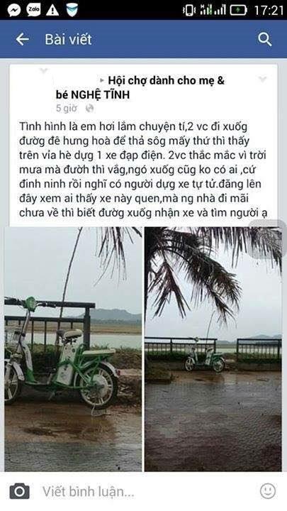 Thông tin về chiếc xe của nạn nhân được một người dân đăng trên trang mạng xã hội Hội chợ dành cho mẹ và bé Nghệ Tĩnh