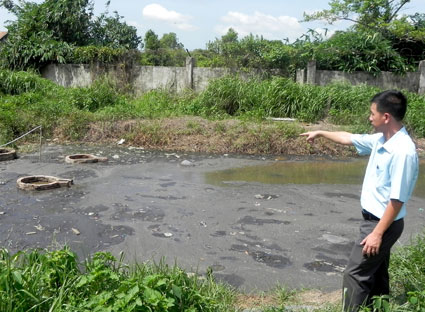 Nước thải từ hoạt động chăn nuôi heo của trang trại chăn nuôi Trang Linh (xã Bông Trang, huyện Xuyên Mộc) xả tràn ra ao, khiến môi trường xung quanh có dấu hiệu ô nhiễm