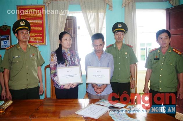 2 đối tượng Nguyễn Thị Thanh Hóa và Phạm Trọng Hưng tại cơ quan điều tra