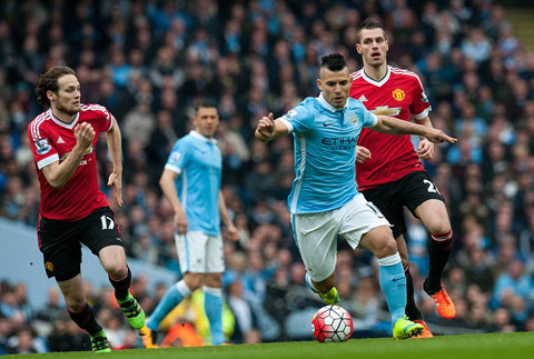 Aguero bất lực trước sự kèm cặp của hàng thủ Man United