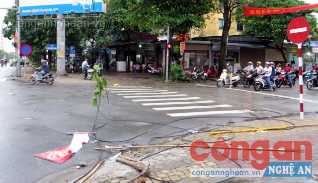 Nhiều sợi dây cáp treo lơ lửng giữa đường