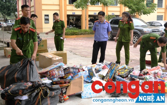 Lực lượng chức năng kiểm tra hàng hóa trước khi tiêu hủy