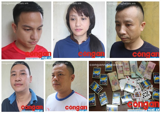 Các đối tượng và tang vật trong vụ đánh bạc