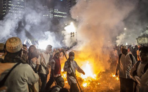 Biểu tình ở Jakarta. Ảnh: BBC.