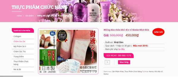 Một trang mạng rao bán miếng dán thải độc