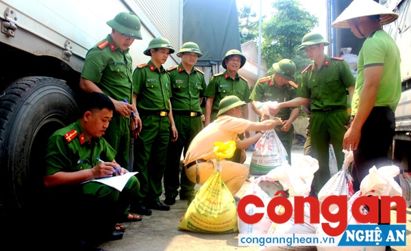 Phòng Cảnh sát Môi trường tiến hành lập biên bản thu giữ toàn bộ số quặng thiếc bị bắt giữ