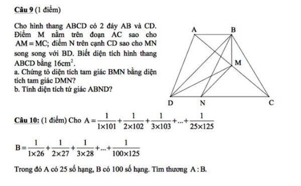 Câu 9b, 10 là hai câu hỏi được cho là quá khó so với trình độ đại trà của học sinh lớp 5