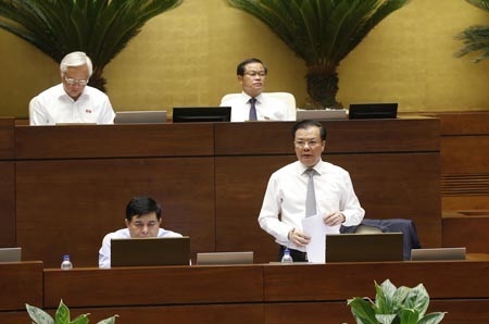 Bộ trưởng Đinh Tiến Dũng phát biểu trước Quốc hội.