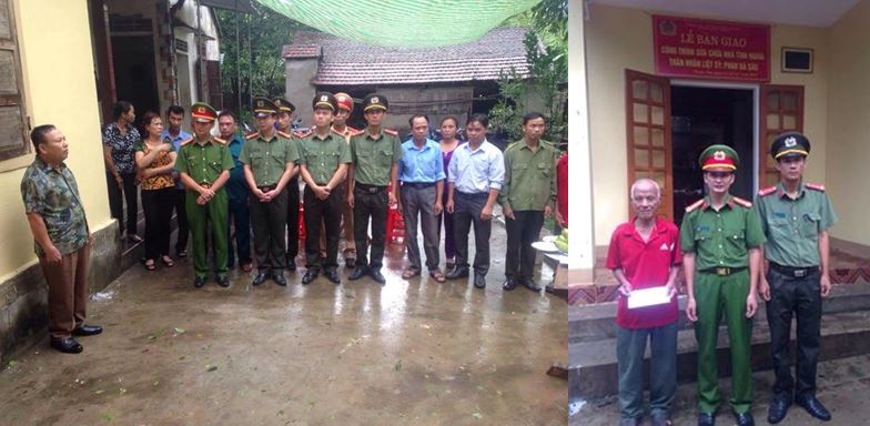 Lãnh đạo và CBCS Công an huyện Đô Lương trong lễ bàn giao nhà tình nghĩa cho gia đình chính sách