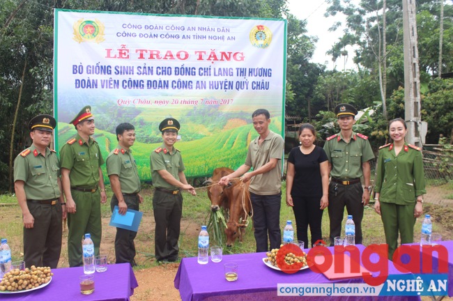 Trao tặng cặp bò sinh sản cho đoàn viên Công đoàn có hoàn cảnh khó khăn