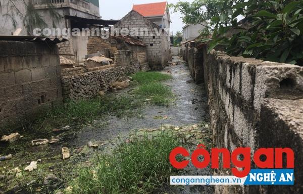  Đoạn mương đang bị tắc nghẽn ứ đọng, bốc mùi hôi thối tại xóm 2, xã Sơn Hải