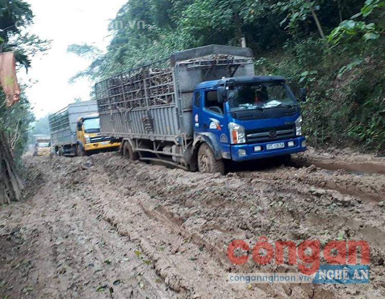Xe tải chở nguyên liệu liên tục hoạt động, khiến cho tuyến đường ngày càng hư hại