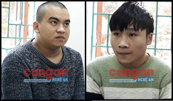 2 đối tượng Lê Nhật Rôn và Nguyễn Phúc tại Công an huyện Nghi Lộc