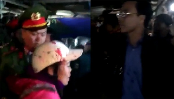 Đoàn kiểm tra liên ngành bị hắt tiết lợn (ảnh cắt từ clip)