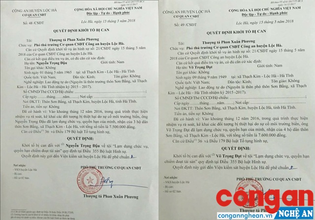 Quyết định khời tố 2 bị can