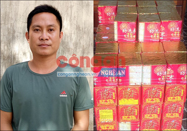 Đối tượng Nguyễn Đức Năm và tang vật trong chuyên án 618P của Công an thị xã Thái Hòa