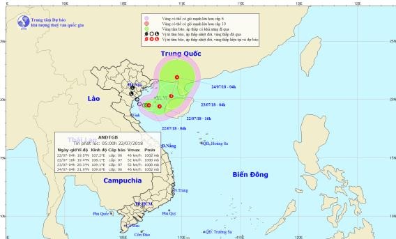 Vị trí và dự báo đường đi của áp thấp.