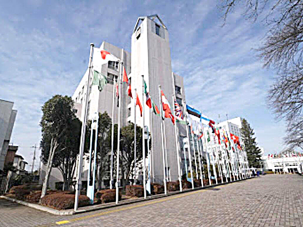 Cờ đỏ sao vàng Việt Nam sánh vai cùng quốc kỳ các nước ngay khu vực cổng trường TIU.