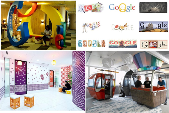 Nhân viên Google được làm việc trong một không gian đầy sáng tạo.  Trong ảnh: Một số văn phòng làm việc của Google tại Mỹ, Nhật Bản và Thụy Sỹ.