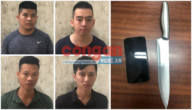 4 đối tượng cùng tang vật tại cơ quan CSĐT Công an TP Vinh