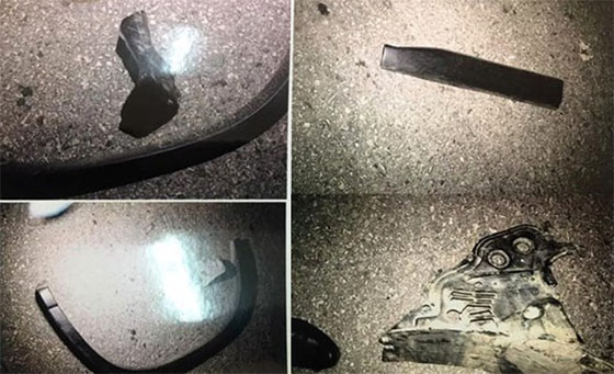 Một số mảnh vỡ chiếc xe bỏ trốn sau khi gây tai nạn được cơ quan Công an thu giữ