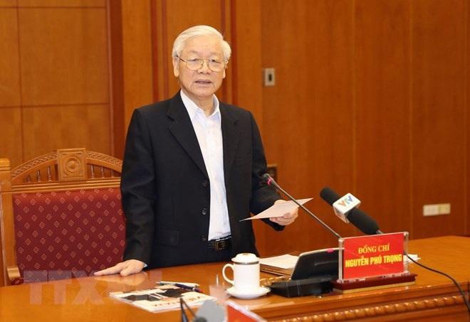 Tổng Bí thư, Chủ tịch nước Nguyễn Phú Trọng phát biểu tại cuộc họp.
