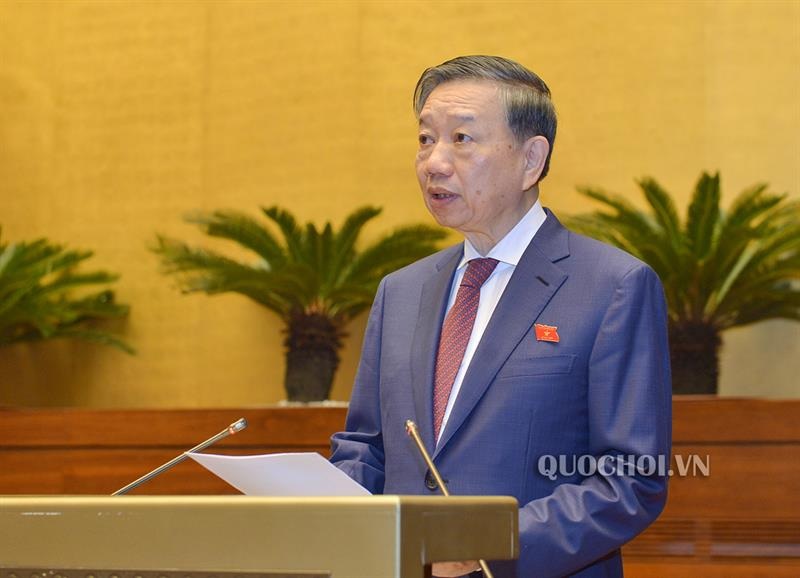 Bộ trưởng Bộ Công an Tô Lâm trình bày Báo cáo công tác PCTP và VPPL năm 2018.