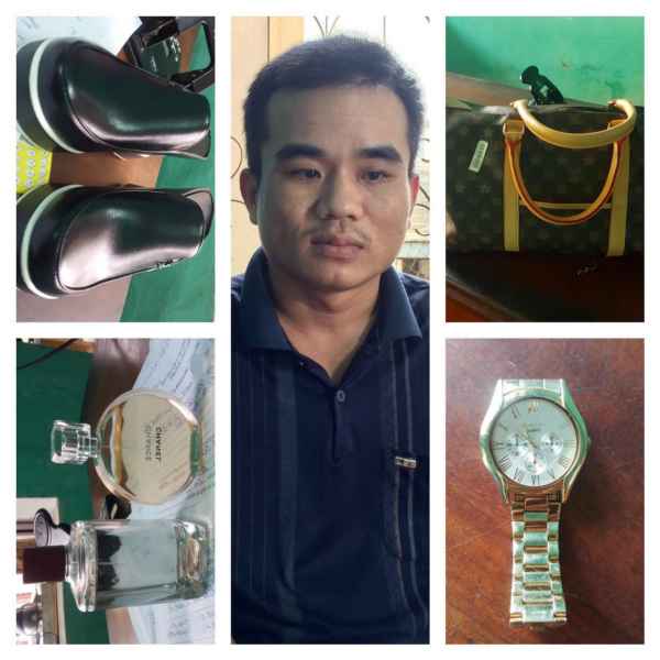 Đối tượng Đặng Quang Huy và tang vật vụ án.