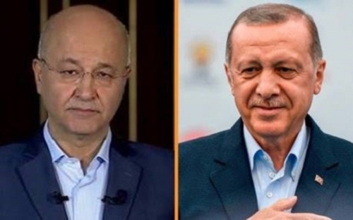 Tổng thống Iraq Salih (trái) và Tổng thống Thổ Nhĩ Kỳ Erdogan. Ảnh: Rudaw.