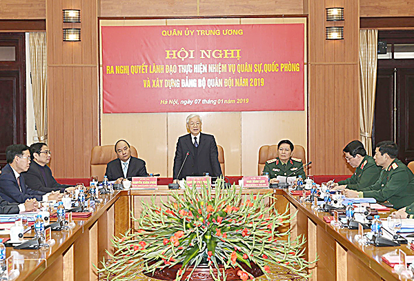 Tổng Bí thư, Chủ tịch nước Nguyễn Phú Trọng, Bí thư Quân ủy Trung ương chủ trì Hội nghị.