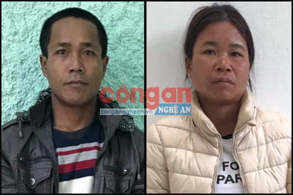 2 đối tượng Cụt Văn Thoại và Cụt Thị Hương tại cơ quan Công an