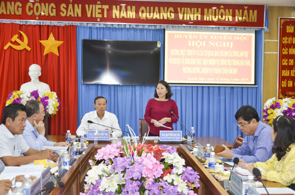 Đồng chí Nguyễn Thị Yến, Phó Bí thư Thường trực Tỉnh ủy, Trưởng Đoàn ĐBQH tỉnh phát biểu chỉ đạo tại buổi làm việc.