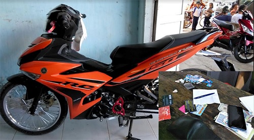 Chiếc xe “độ” dùng làm phương tiện để cướp giật và tang vật có liên quan.