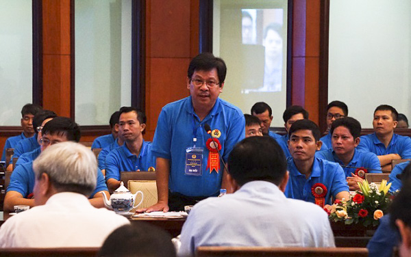 Anh Nguyễn Xuân Quang, Xí nghiệp Vật lý giếng khoan (Tập đoàn Dầu khí Quốc gia Việt Nam) nêu ý kiến tại cuộc gặp gỡ.