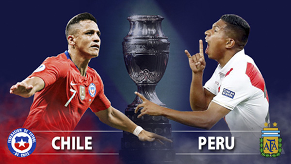 Trận đấu giữa Chile và Peru diễn ra vào lúc 7 giờ 30 ngày 4/7, sẽ tìm ra đội chơi trận chung kết với Brazil.