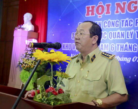 Ông Lê Quang Hải, Quyền Cục trưởng Cục Quản lý thị trường tỉnh BR-VT (đơn vị đăng cai tổ chức) phát biểu khai mạc hội nghị.