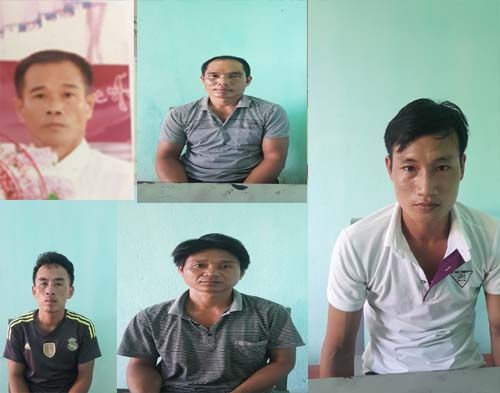 5 đối tượng (từ trái qua phải): Tâm, Dữ, Cấp, Điệp, Sứng và các tang vật thu được