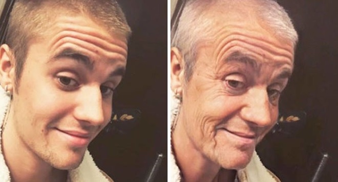 Hình ảnh ca sĩ Justin Bieber sau khi sử dụng FaceApp.