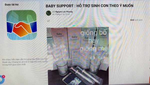  Hình ảnh quảng cáo sản phẩm dung dịch Baby Support trên một trang thương mại điện tử.