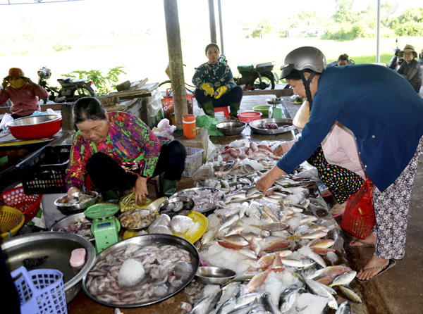 Giá thịt heo tăng cao, nhiều người dân chuyển sang lựa chọn loại thực phẩm khác cho bữa ăn gia đình. Trong ảnh: Người dân chọn mua cá tươi tại chợ An Ngãi (huyện Long Điền).