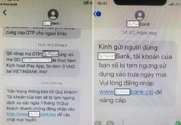 Các tin nhắn lừa đảo bằng hình thức giả mạo tin nhắn Brad Name được gửi đến khách hàng