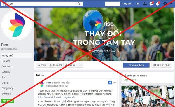 Trang Facebook của tổ chức RISE.