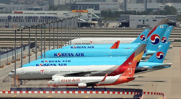 Máy bay của các hãng hàng không Hàn Quốc tại sân bay quốc tế Incheon, phía Tây thủ đô Seoul, ngày 7/5/2020. 